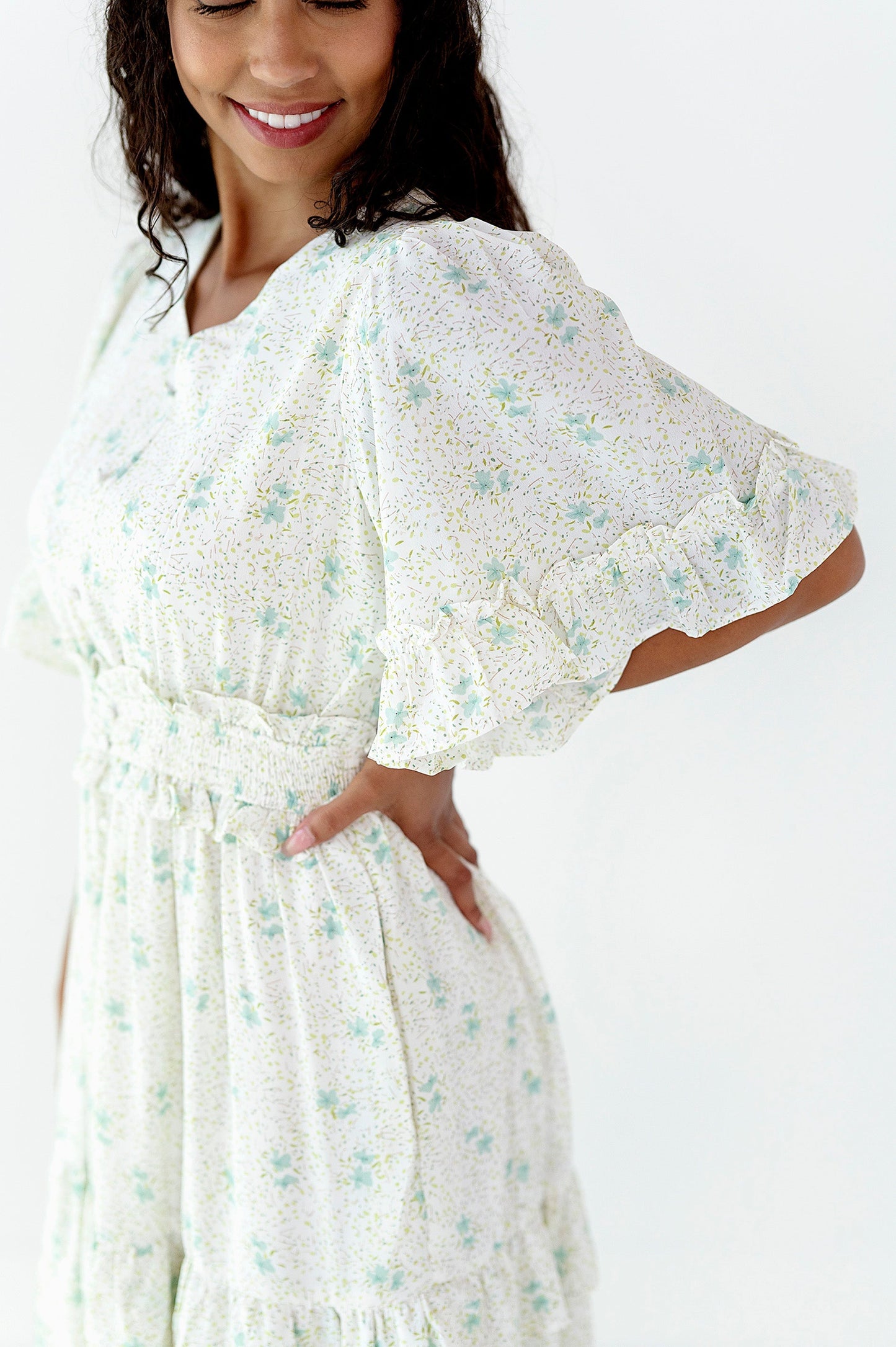 yayaq™-Aimee Floral Flutter Sleeve Dress