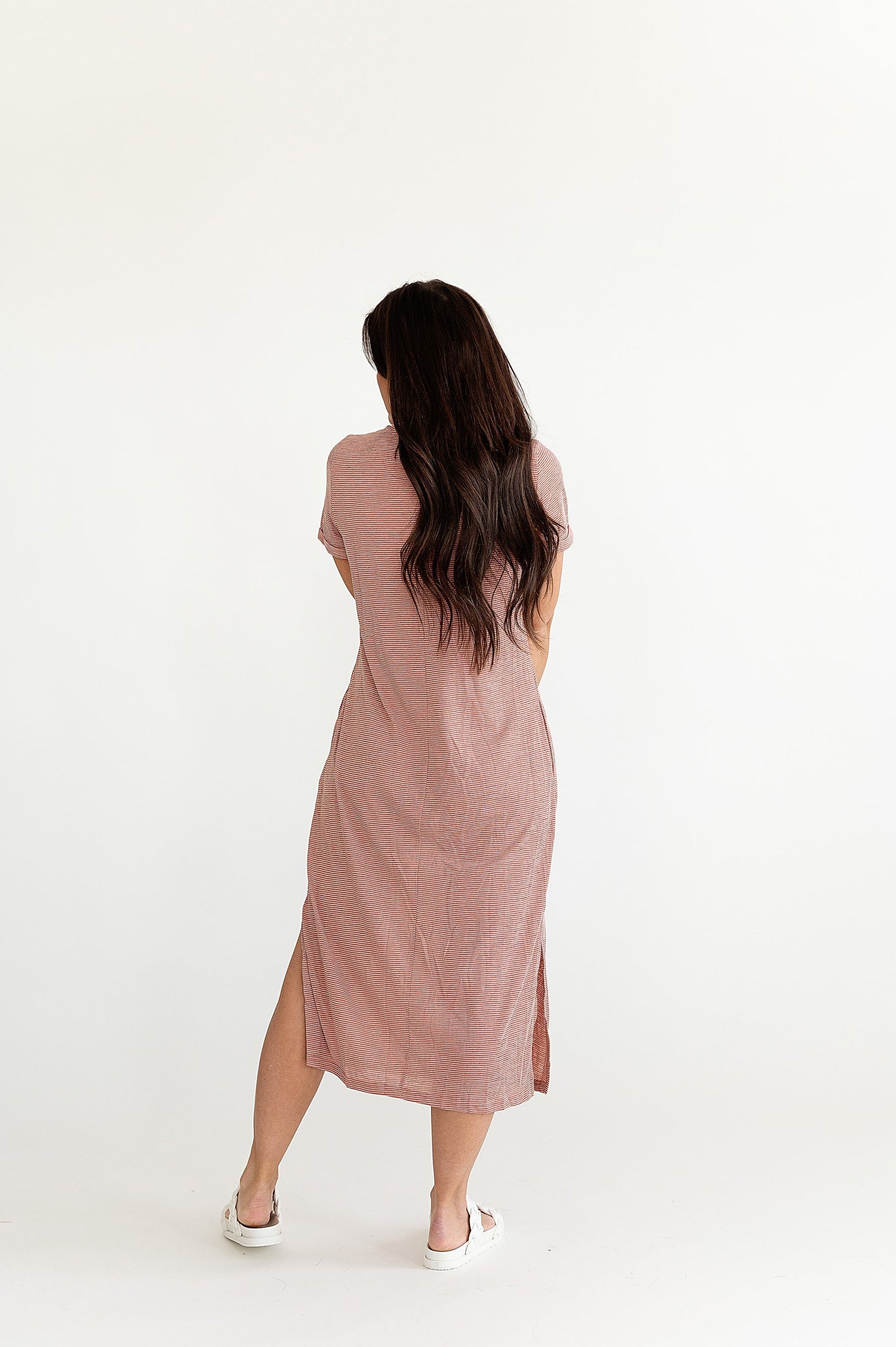 yayaq™-Harper Stripe Dress in Dusty Pink