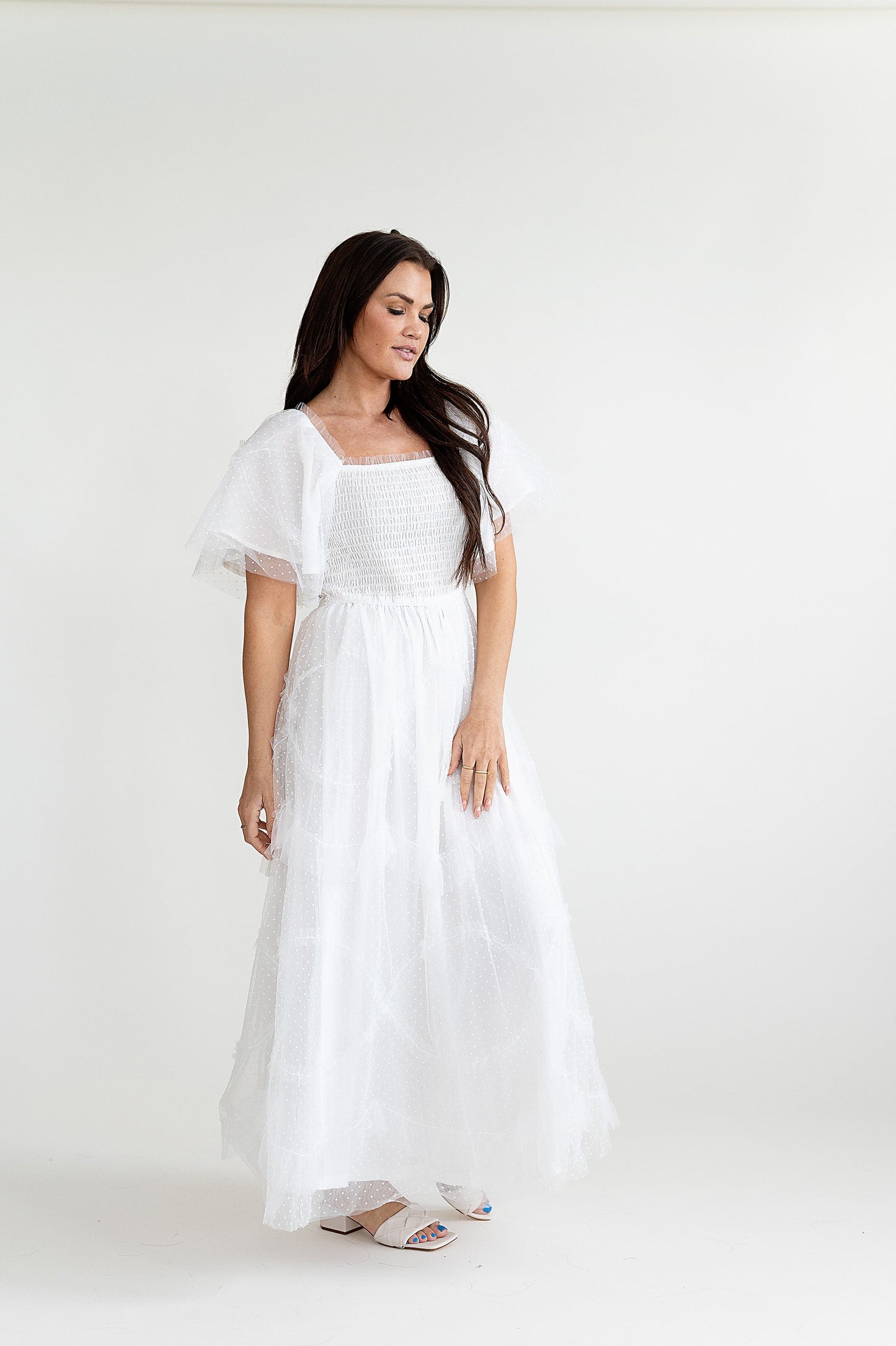 yayaq™-Francis Smocked Dot Dress in White