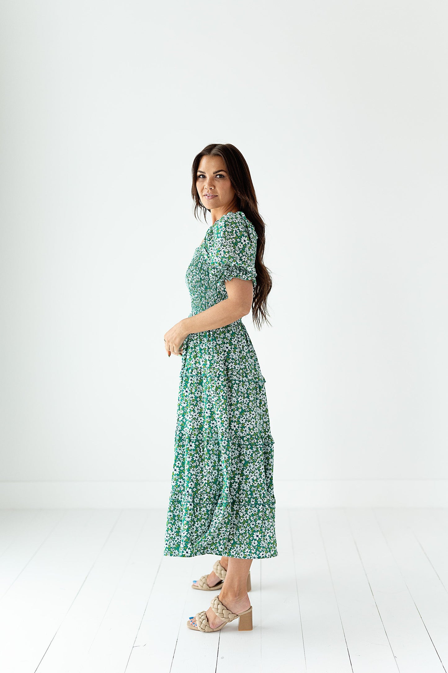 yayaq™-Gabrielle Floral Midi Dress in Turquoise