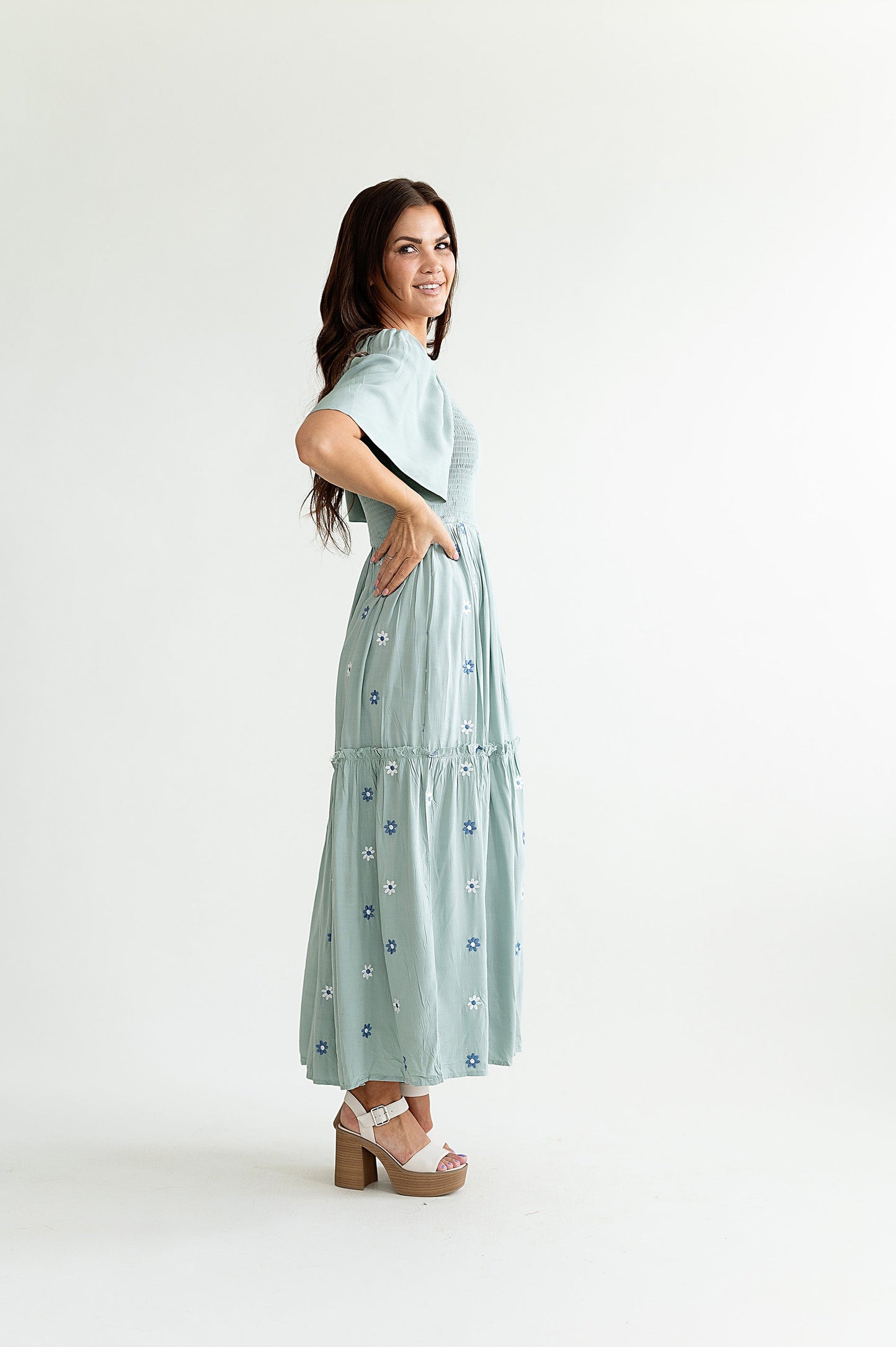 yayaq™-Clementine Embroidered Dress in Dusty Blue