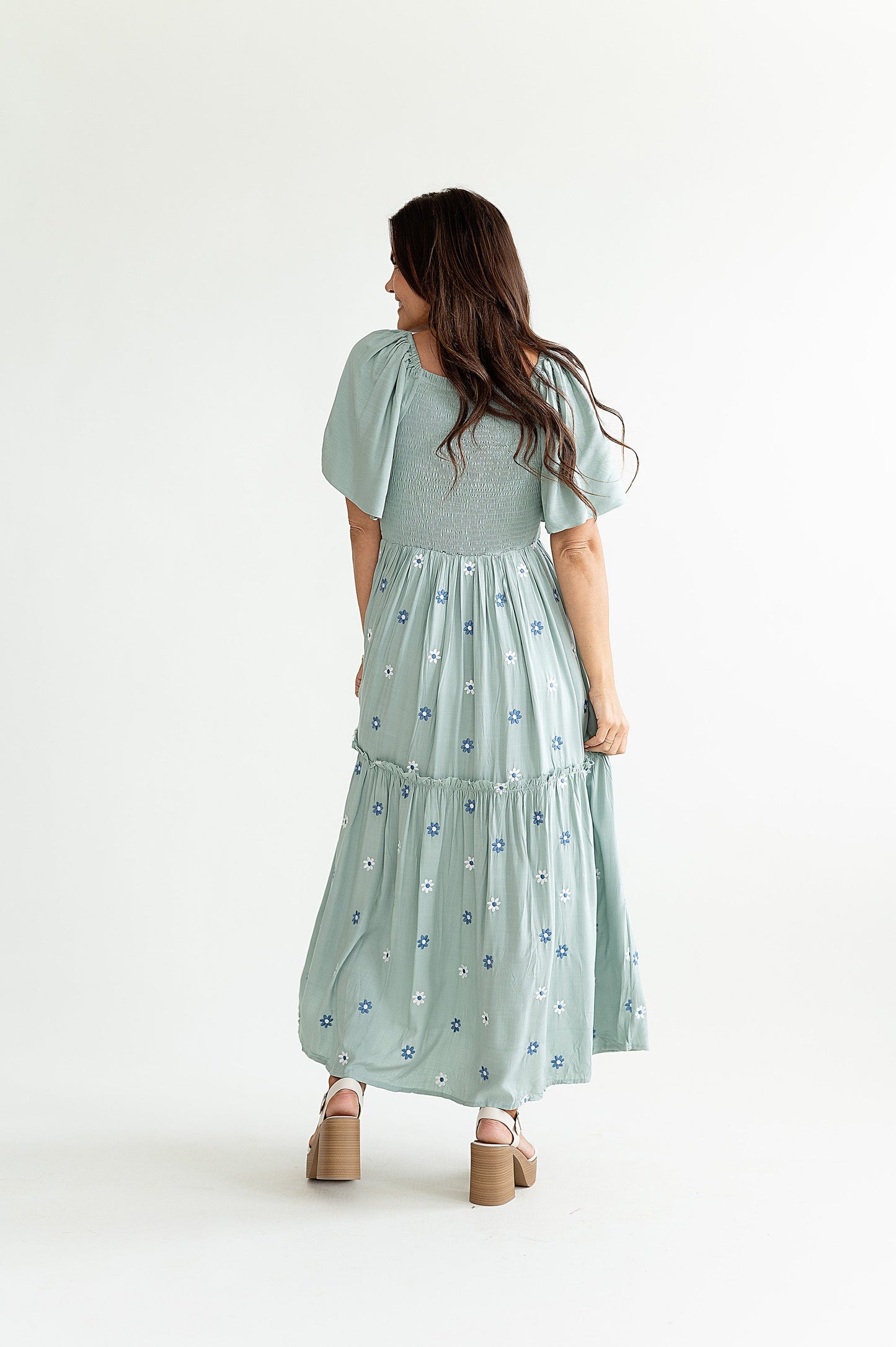 yayaq™-Clementine Embroidered Dress in Dusty Blue
