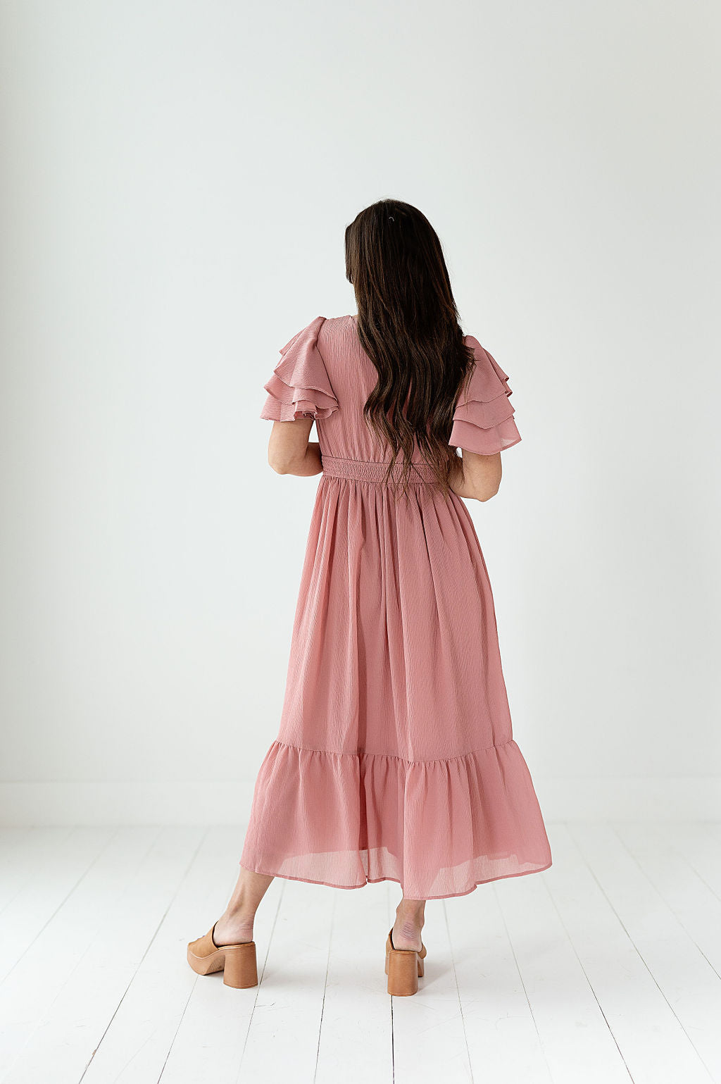yayaq™-Rubie Flutter Sleeve Dress in Blush