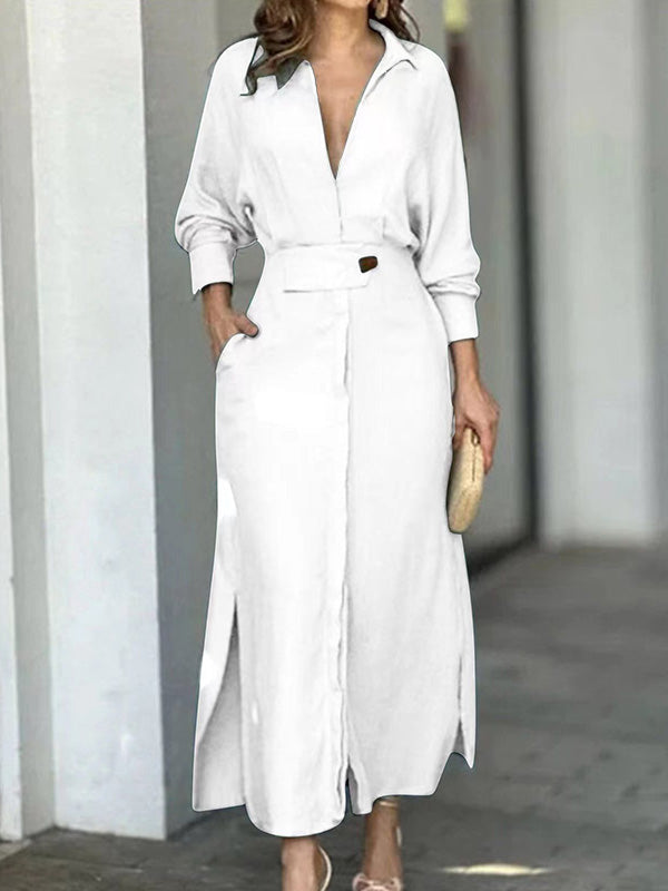 yayaq™-Fashion Cotton Linen Solid Color V-neck Dress – YaYaQ.com