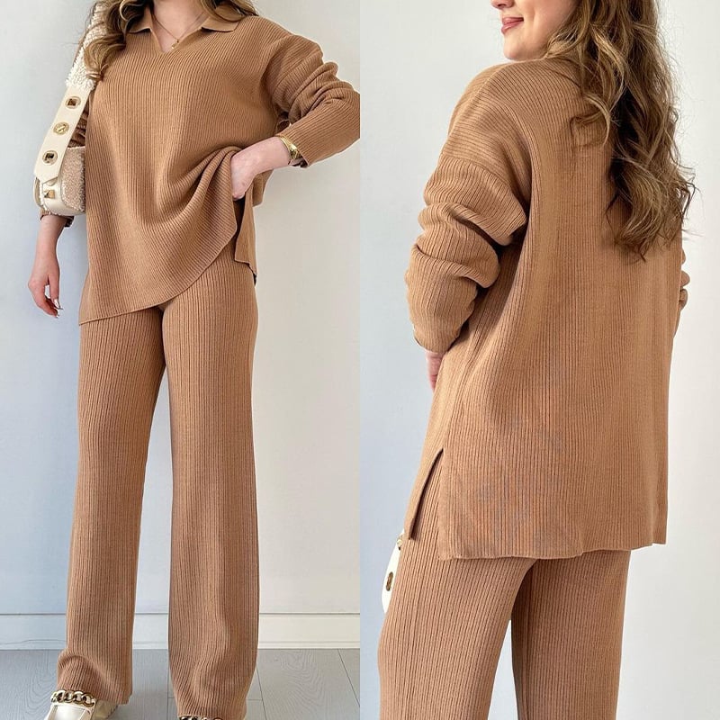 yayaq™-V-neck casual slit knitted two-piece set