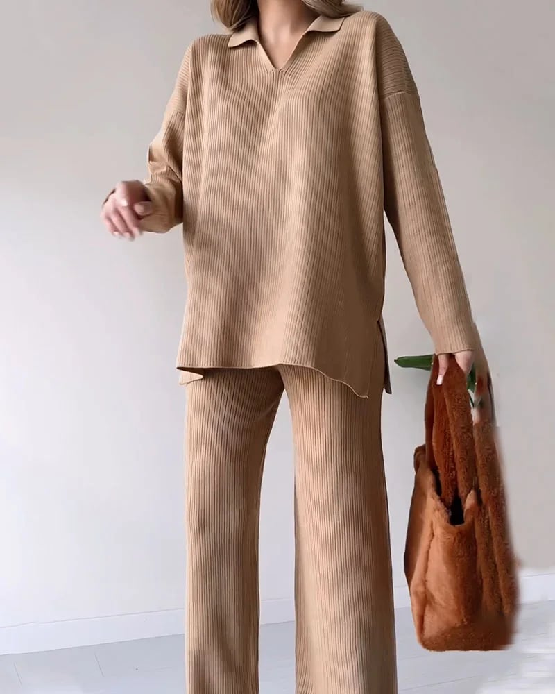 yayaq™-V-neck casual slit knitted two-piece set