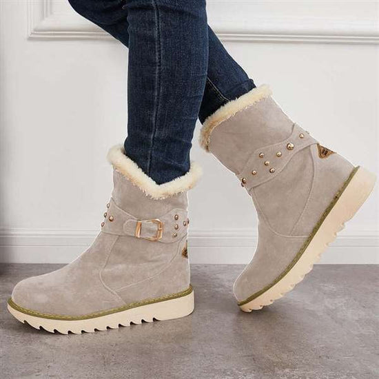 Women Winter Boots Snow Ankle Boots Warm Fur Lined Slip on Booties-yay ...